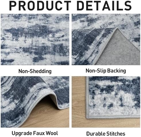 10x14 Area Rugs for Living Room: Washable Abstract Blue Grey Bedroom Carpet - Image 5