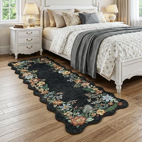 FMFUNCTEX 2x6 Hallway Runner Rug Washable Black Floral Vintage Flower Boho - Image 3