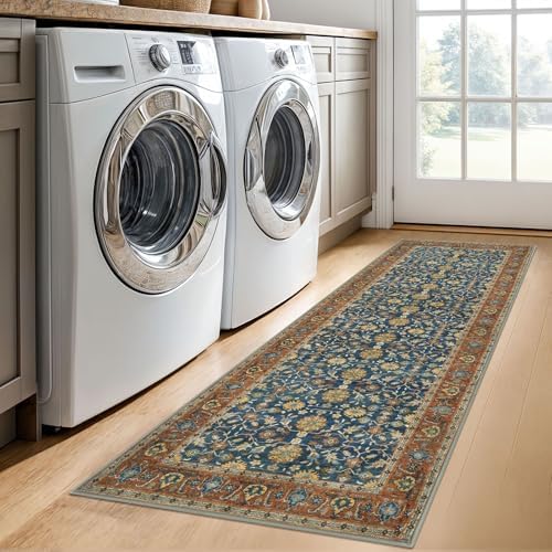 KUTA Vintage Washable Runner Rug 2x6 Blue Terracotta Runners for Hallways - Image 4
