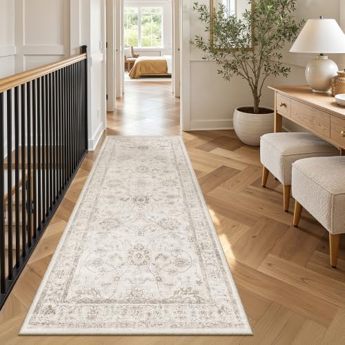 Madane Runner Rug 3x8 for Hallway, Kitchen Non-Slip Runner Rug Brown/Ivory by Madane