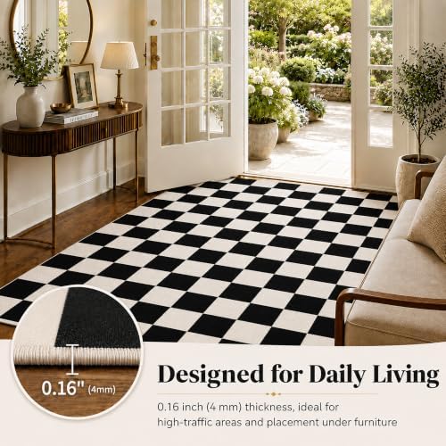 4x6 Checkered Rug for Living Room, soft Low Pile black and white Area Rugs - Image 7
