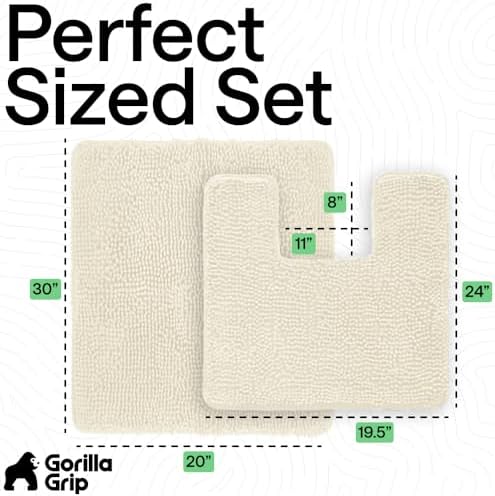 GORILLA GRIP Bathroom Area Rug Sets 2 Piece, Soft Chenille, 30x20 Ivory - Image 2