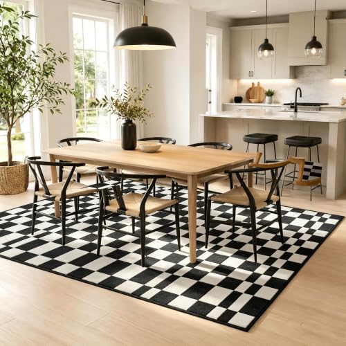6x9 Checkered Rug for Living Room, soft Low Pile black and white Area Rugs - Image 3