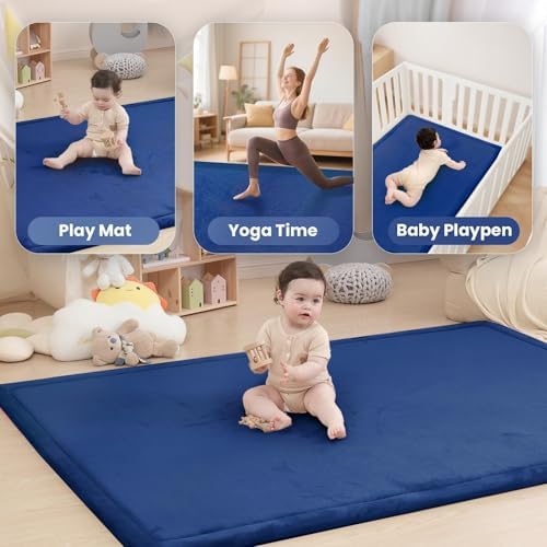 Large 79"x110" Baby Activity Play Mat for Floor,1.3" Thick Elasti Foam Cushion Mat for Tummy Time & Crawling,Non-Slip&Safe for Infants,Toddlers & Kids, for Living Room,Classroom & Playroom（Dark Blue) - Image 6