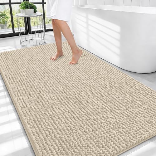 OLANLY Thick Chenille Large Bathroom Rugs 44x32, Absorbent Bath Mat, Sand by OLANLY