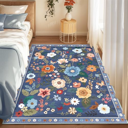 RELEANY Floral Washable 4x6 Area Rugs Blue/Grey - Image 2