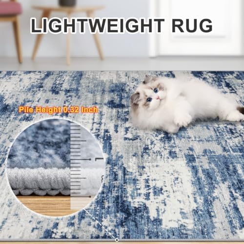 PLHXFR 9x12 Area Rug Living Room: Abstract Washable Carpet Blue Gray - Image 6