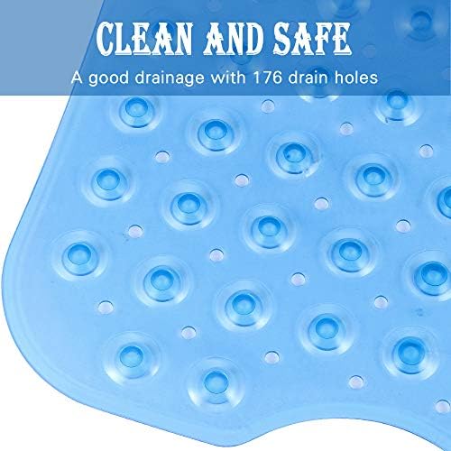 YINENN Bath and Shower Safety Mats 40x16 inch, Non Slip with Suction Cups for Bathroom Stall and Tub Floor, Extra Large and Machine Washable, Drain Holes Keep Bathtub Clean, Blue - Image 5