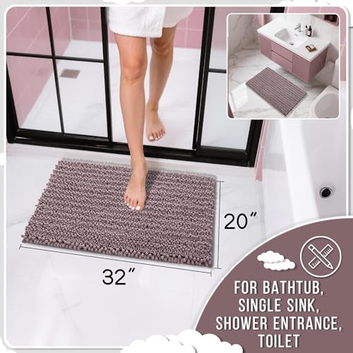 Yimobra Bathroom Rugs Non Slip Washable 32x20 Inch - Ultra Soft Absorbent Chenille Bath Mat, Quick Dry Shaggy Floor Carpet for Tub Shower, Mauve Home Decor Accessories - Image 2