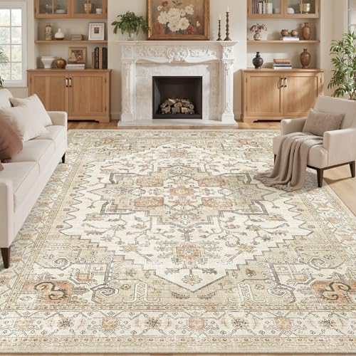 Washable 6x9 Area Rugs for Living Room ,Vintage Floral Rug Home Decor Gold by Befbee