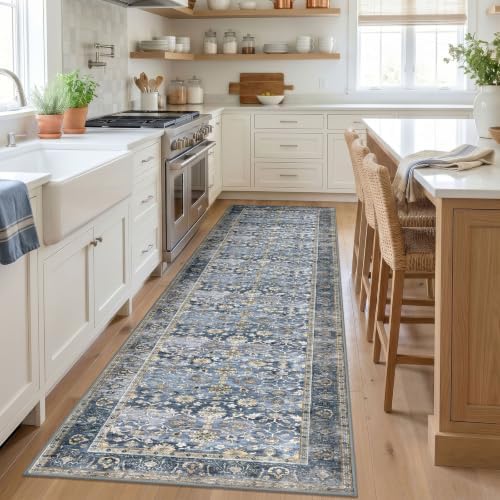KUTA Vintage Long Runners for Hallways 3x12 Blue Grey Beige Washable - Image 3