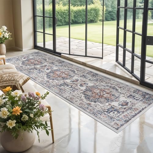Hallway Washable Runner Rug - 3x10 Kitchen Rugs Entryway Rug Runner Vintage Soft Floor Mat Non Slip Indoor Farmhouse Carpet for Bathroom Living Room Bedroom (3 X 10, Brick) - Image 2
