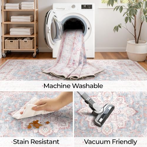 CAPALOCA 4x6 Washable Nursery Girls Low Pile Area Rug Pink Blue - Image 5