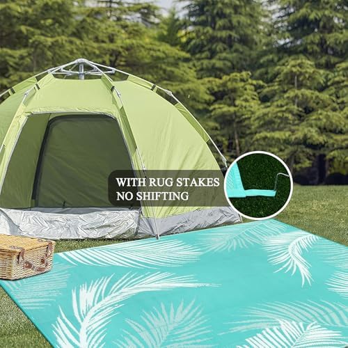 Pauwer Waterproof Outdoor Rug 6x9, Plastic Patio Mat, Leaf Light Blue - Image 6