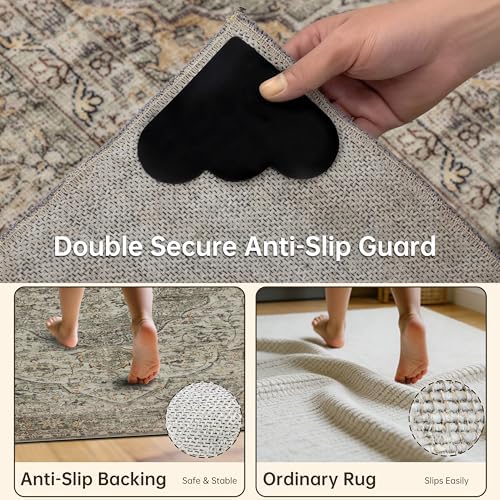 RCTJHOME 8x10 Olive Green Vintage Washable Area Rug Non-Slip Soft Carpet - Image 4