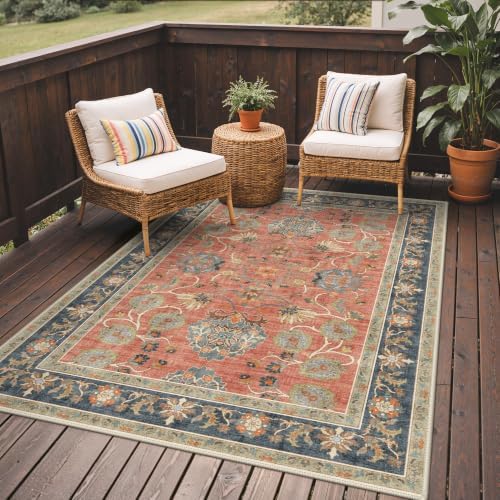 GENIMO Indoor Outdoor Rug, Washable for Patio and Deck, Rust Blue, 4x6 - Image 6