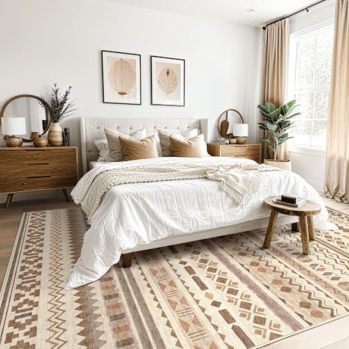 Tortania Area Rug Living Room Rugs - 6x9 Washable Large Soft Neutral Boho Moroccan Bohemian Farmhouse Rug Indoor Floor Carpet for Bedroom Under Dining Table Home Office Decor - Boho Brown - Image 2