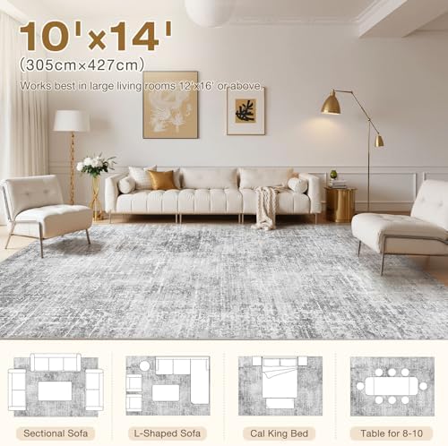 kakania Abstract 10x14 Area Rugs for Living Room: Washable Rugs Grey White - Image 2