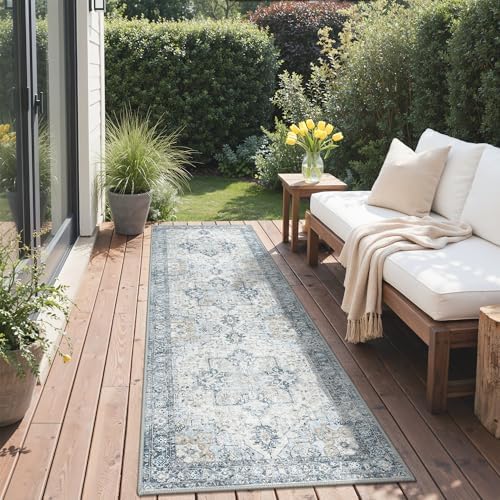 GENIMO Indoor Outdoor Rug, Washable for Patio and Deck, Light Blue, 2.5x8 - Image 3