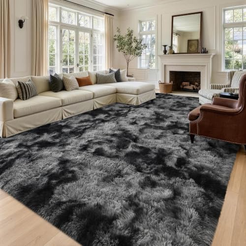 Noahas 8x10 Extra Large Tie-Dyed Dark Grey Fluffy Area Rug Non-Slip for - Image 2