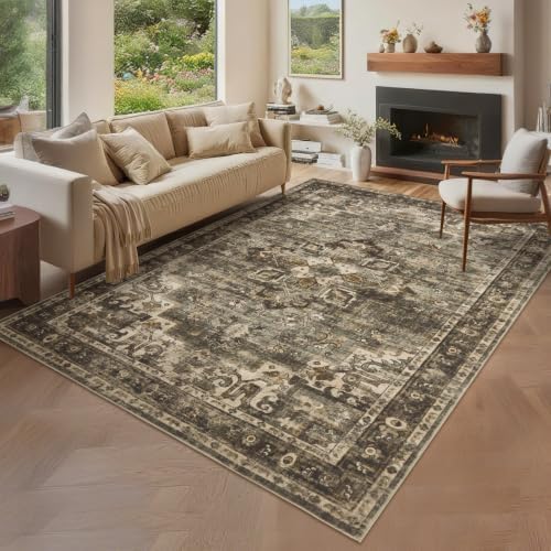 GarveeHome 9x12 Washable Rugs for Living Room Vintage Area Rug Olive Green by GarveeHome