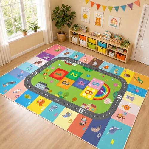 5x7ft ABC Rug for Kids Playroom, Classroom, Bedroom, Kids Carpet for Learning Alphabet, Numbers, Colors, Shapes and Animal Words,Educational Hopscotch Play Mat for Children Girls Boys - Image 6