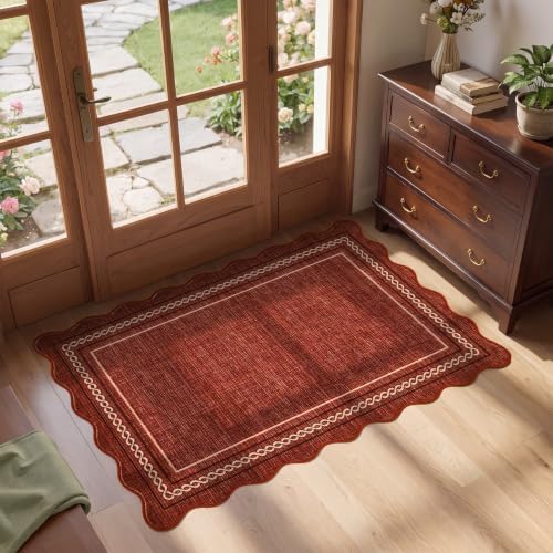 GarveeHome Scalloped Door Mat Indoor Entrance 2x3 Rug Washable Non Slip，Red by GarveeHome