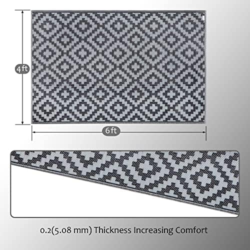 SAND MINE Waterproof Outdoor Rug 4x6 ft, Reversible Mats, Modern Area Rug, Large Floor Mat and Rug for Outdoors, RV, Patio, Backyard, Deck, Picnic, Beach, Trailer, Camping, Black & Grey Lattice - Image 2