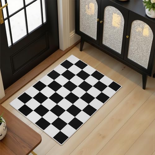 Terrug Black and White Checkered Rug for Entryway, 2x3 Small Area Rugs by TerrugHomeDecor