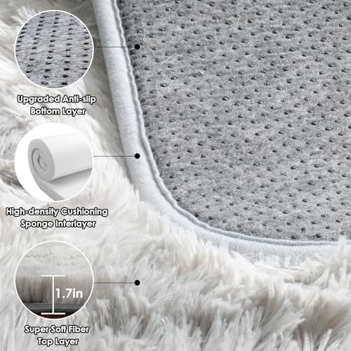 ONASAR Area Rugs 9x12 Living Room, Tie-Dyed Light Grey Large Fluffy Bedroom Rug, Soft Plush Thick Shaggy Big Floor Carpet for Kids Boy Girls Teen Dorm Nursery Indoor Home Decor Aesthetic - Image 3
