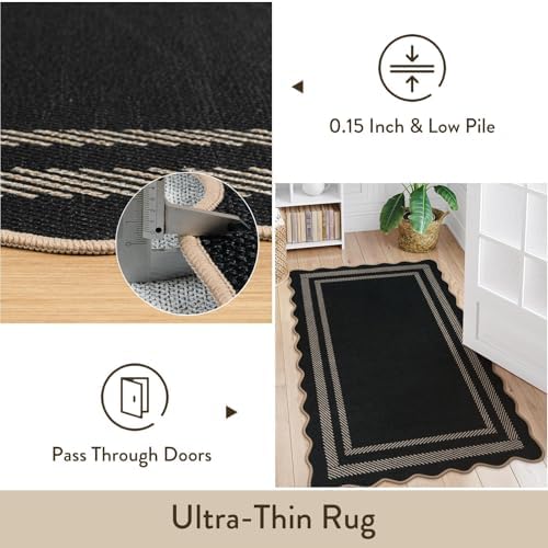 LIVEBOX Scalloped Easy Jute Kitchen Runner Rug, 2x6 Hallway Runner Black Rugs for Entryway, Indoor Outdoor Washable Non Slip Rug Farmhouse Modern Carpet Door Mat for Porch Bedroom Laundry 6ft Entry - Image 5