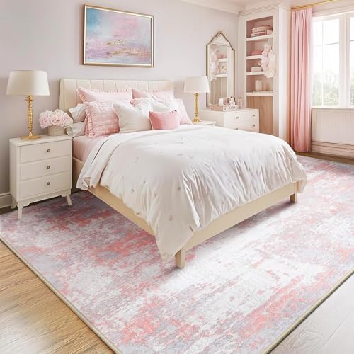 RELEANY Washable 9'x12' Abstract Area Rug for Living Room Gray Pink - Image 2