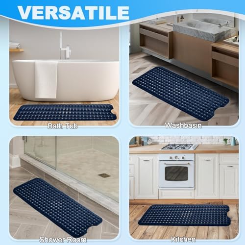 Bathtub and Shower Mats, 40x16 Inch Extra Large Non Slip Soft Bath Tub Mat with Suction Cups and Drain Holes for Bathroom Floor and Keep Tubs Clean, Machine Washable, Navy Blue - Image 6
