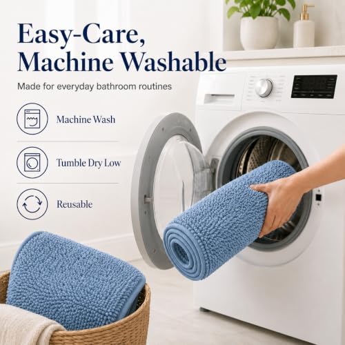 Bathroom Rugs Bath Mats for Batroom Chenillen Bath Rug Set 3 Piece Non-Slip Bath Mats, Absorbent Shaggy Rugs, Machine Wash, Perfect Plush Bathroom Mats, Bathroom Carpets Set Sky Blue - Image 6