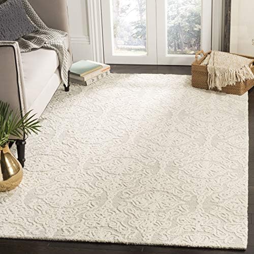 SAFAVIEH Blossom Collection Area Rug - 4' Square, Silver & Ivory, Handmade Wool, Ideal for High Traffic Areas in Living Room, Bedroom (BLM112G) by Unknown