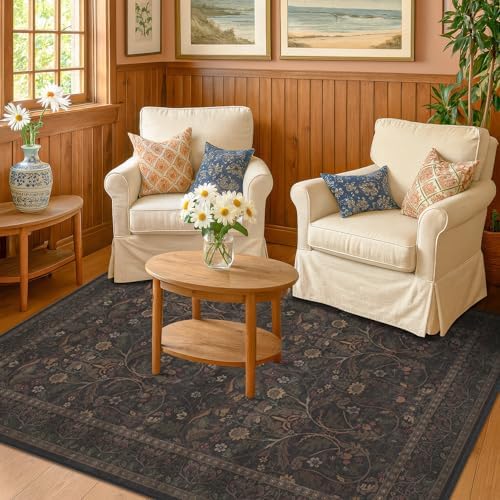 Washable 4x6 Brown Rugs for Entryway, Rustic Carpet for Living Room Office, Bedroom, Large Entryway, Funky Dark Academia Rug with Botanical Design - Image 3