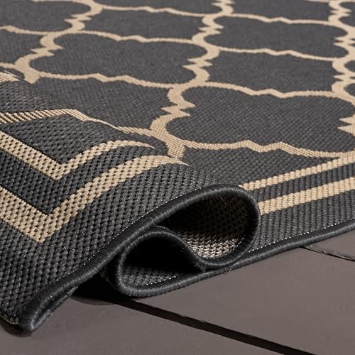SAFAVIEH Washable Rug Outdoor Courtyard Collection - 4' Square, Anthracite & Beige, Non-Shedding & Easy Cleaning, Ideal for Patio, Backyard, Mudroom (CY6918-246) - Image 2