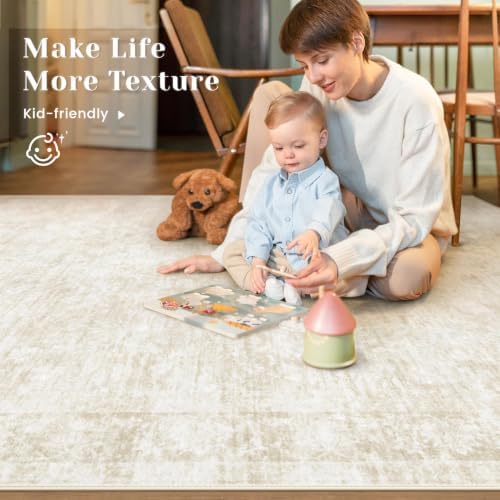 5x7 Area Rugs for Living Room: Washable Vintage Floral Rug Low Pile Non-Slip Boho Carpet for Bedroom Nursery Dining Room (Beige, 5'x7') - Image 3