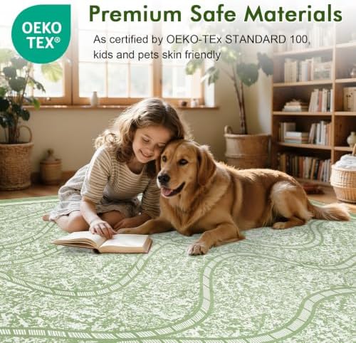 6x9 Ft Abstract Area Rugs for Living Room, Thin Soft Washable Carpet Green - Image 4