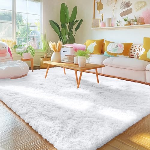 OLANLY 5x8 Machine Washable Large Area Rugs for Living Room, Bedroom, Soft Fluffy Shaggy Bedside Rug, Indoor Floor Carpet for Kids Girls and Boys, Dorms, Nursery, Home Decor Aesthetic, White - Image 3