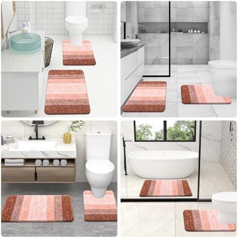OLANLY Microfiber Bathroom Rugs Sets 3 Piece, Absorbent Bath Mats, Orange - Image 6