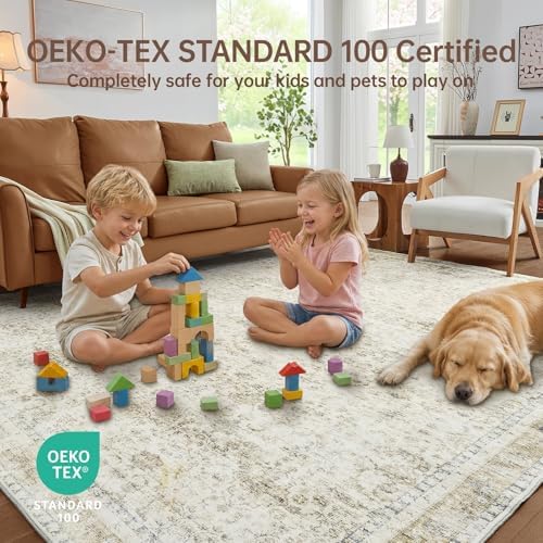 Sasttie 9x12 Area Rugs, Ultra-Soft Washable Rug for Living Room, Beige - Image 5