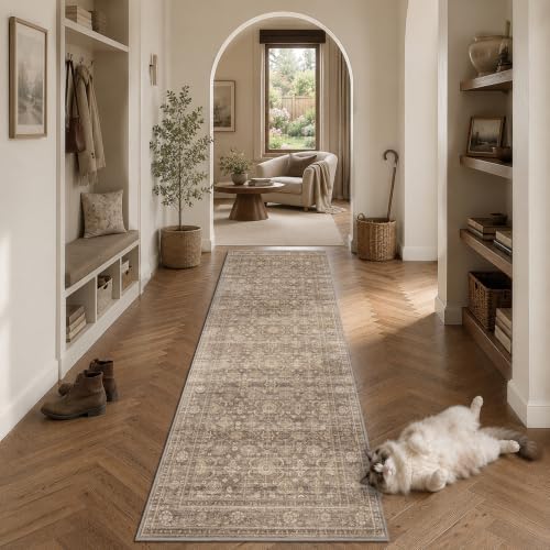 JOOJA 2'6"x8' Neutral Tan Vintage Boho Washable Runner Rug for Entryway - Image 3