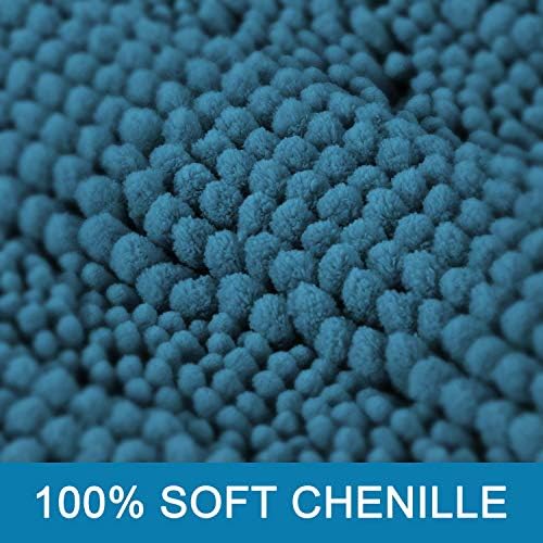 H.VERSAILTEX Bath Mats for Bathroom Non Slip Extra Thick Chenille Striped Bath Rug 24" x 36" Absorbent Non Skid Fluffy Soft Shaggy Rugs Washable Plush Mats for Indoor, Bath Room, Tub - Turquoise Blue - Image 3