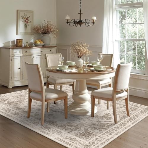5x7 Washable Bedroom Area Rug Non-Slip Medallion Taupe Throw Carpet - Image 3