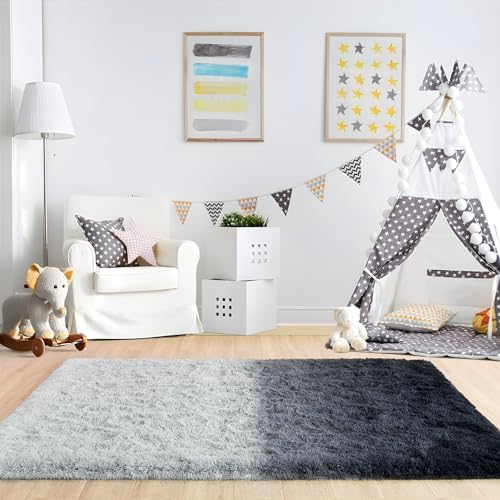 4x6 Black and Grey Fluffy Soft Area Rug Non-Slip for Bedroom Living Room - Image 6