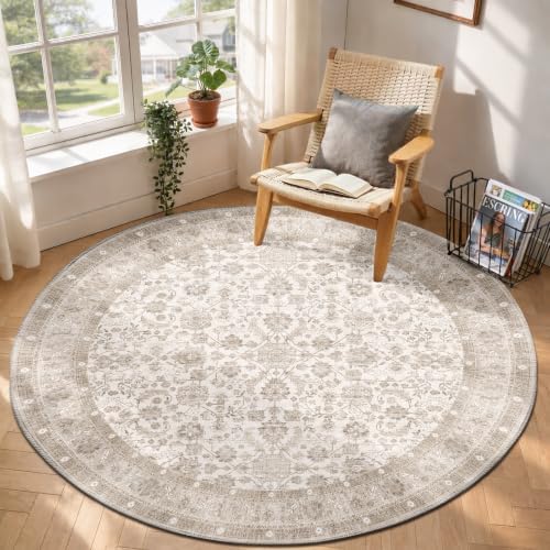 OPPODREAM Vintage Light Beige Area Rugs 6' Round, Rug for Living Room by OPPODREAM