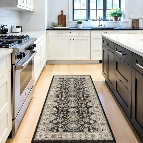 Black Entryway 2x4 Runner Rug: Runners for Kitchen Washable Non-Slip Soft - Image 2