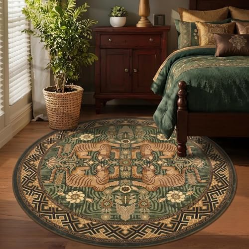GarveeHome Tiger Round Area Rugs Boho Bedroom Non Slip Washable Vintage - Image 2