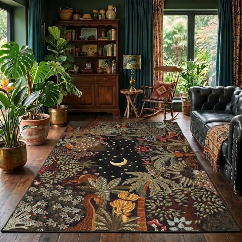 GarveeHome 5x7 Jungle Area Rug Washable Rugs for Living Room Bedroom, Soft Low Pile Non Slip Accent Floor Mat Animal Print Throw Rug Indoor Carpet Dining Room Playroom by GarveeHome
